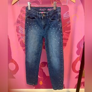 Girls Dark Blue Skinny Jeans with Stud Accents
